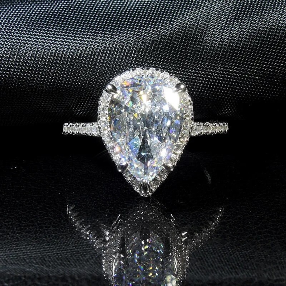 Silver Tear Drop White Diamond Charm Ring
